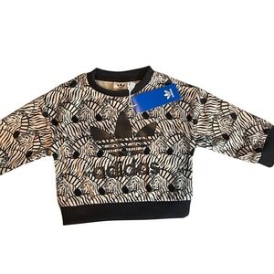 Adidas Originals Infants Zebra Print Crewneck Sweatshirt Black White 9M NWT
